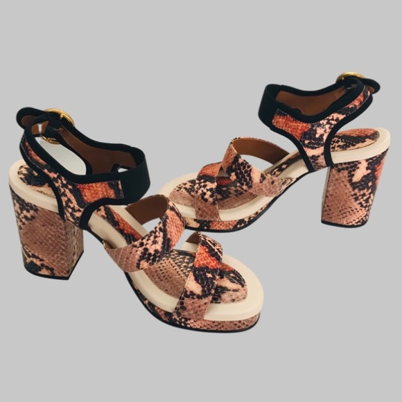 See By Chloe Snakeskin Effect Block Heel Platform Sandal Antique Rose Si… - Picture 3 of 11